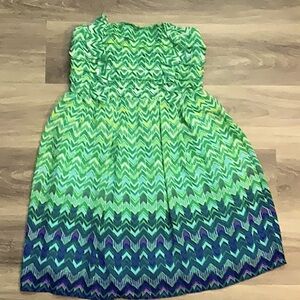 A. Byer Strapless Green and Blue Pleated Sundress